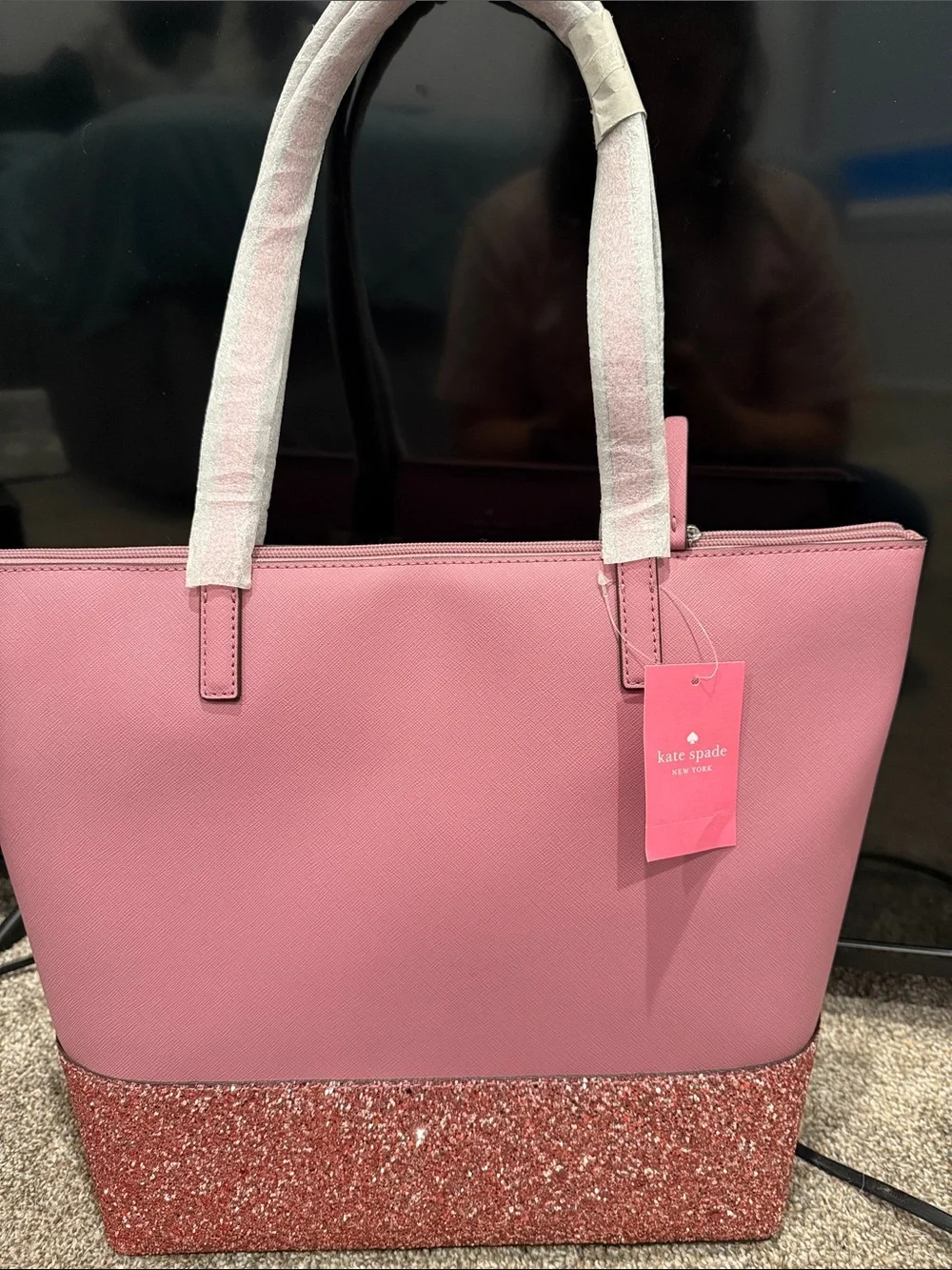 kate spade pink glitter-trim tote bag